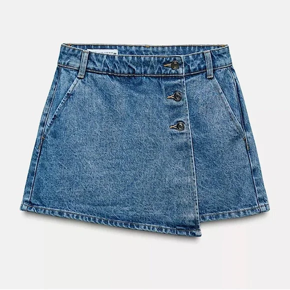Zara Denim Faux Wrap Skort - Picture 1 of 14